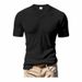 American Style Loose Casual Breathable Men's V-Neck Skin-Friendly Amekaji Corduroy Short Sleeve T-Shirt For Men_viptrois.com