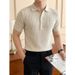 Men's Wheat Ear Pattern Knitted Polo Shirt Breathable Cool Business Casual Short Sleeve T-Shirt Straight Shoulder Summer Old Fashion_viptrois.com