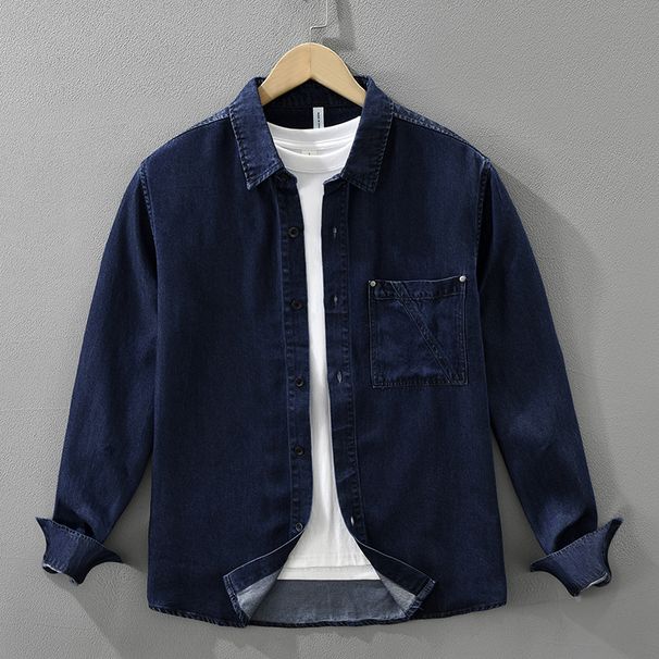 Retro Denim Long Sleeved Shirt For Men, Fashionable And Versatile, Artistic And Casual Loose Top_viptrois.com