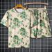Men's Clothing Ice Silk Leisure Suit Men's Summer Leisure Flower Beach Short Sleeved Shorts Trendy Holiday Suit_viptrois.com