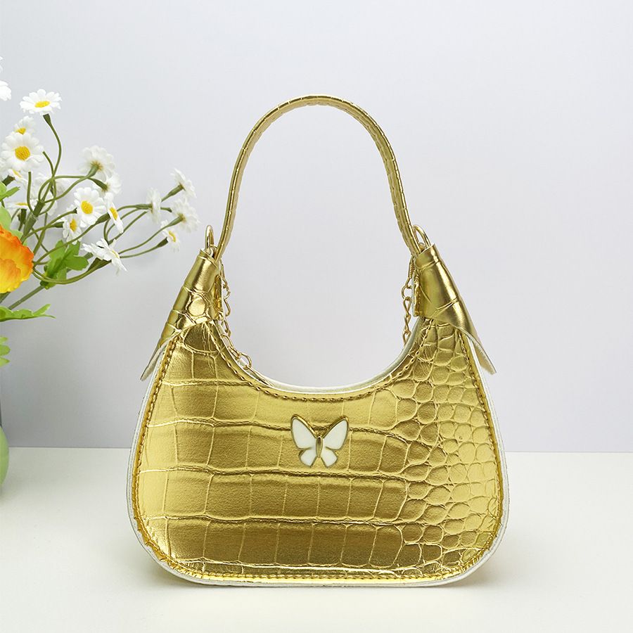 Women's Fashion Crocodile Pattern Butterfly Decoration Version Small Shoulder Crescent Bag Ladies Handbag Underarm Bag_viptrois.com