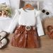 Children's clothing Girls furry flying sleeve long sleeve top leather pants pearl belt fashion children's suit_viptrois.com