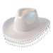 Women's unisex Panama style top hat, neon denim hat with metal tassel rhinestones suitable for dance performances_viptrois.com