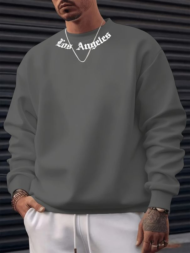 Autumn And Winter Men's Casual Loose And Simple Los Angeles Letter Printed Round Neck Long Sleeved Sportswear_viptrois.com