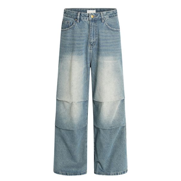 American Style Trendy Brand Ditreed Ripped Jean For Men With Wrinkled Deign Paratrooper Wide-Leg Straight Long_viptrois.com