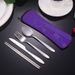 Outdoor Tableware Stainless Steel Portable Tableware Knife, Fork, Spoon, Chopsticks And Straws Seven-piece Set Tableware Storage Bag Gift Set_viptrois.com