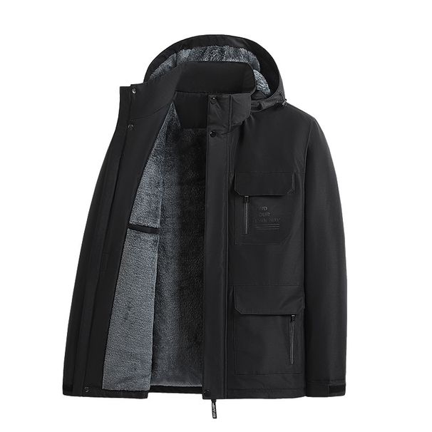 Padded-on Men's Velvet Thickened Removable Cap Casual Loose Padded Clothes Middle-aged And Elderly Warm Padded Jacket Men_viptrois.com