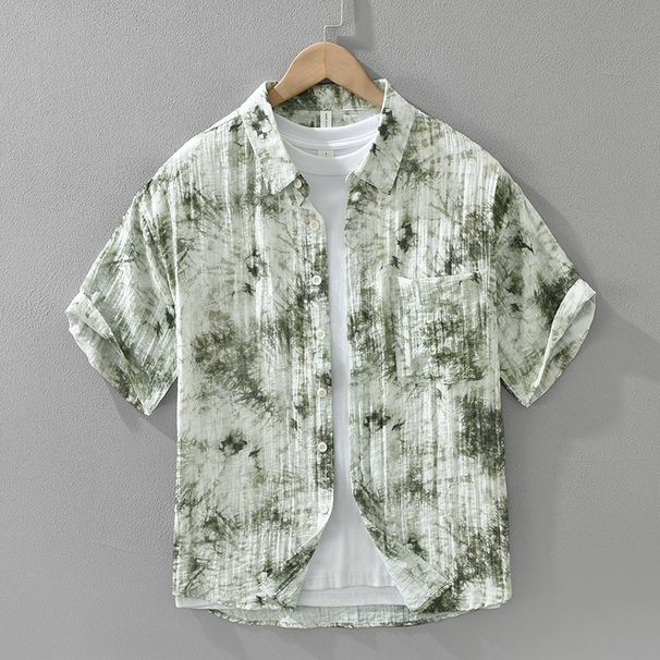 Trendy Printed Short Sleeved Shirt, Fashionable And Versatile, Artistic And Casual Loose Top, Men's Clothing_viptrois.com