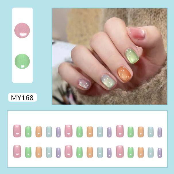 Beauty & Health Spring Dopamine Vitality Candy Color Moist Cat Eye Sweet Girl Detachable Wearable Nail 30 Pieces_viptrois.com