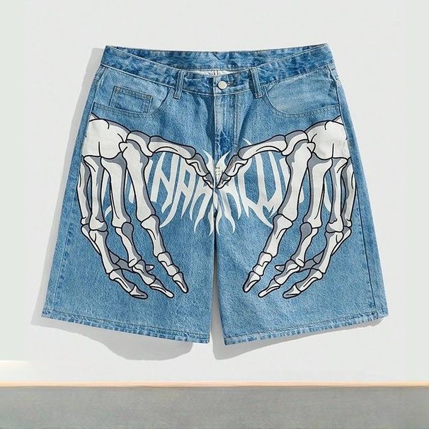 Men's Clothing Personalized Digital Printing Pattern Design Denim Shorts Men's High Street Fashion Brand Pants_viptrois.com