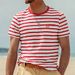 Summer British Men's Large-sized Short-sleeved T-shirt With Striped Printed Round-neck Sports And Fitness Casual Top_viptrois.com
