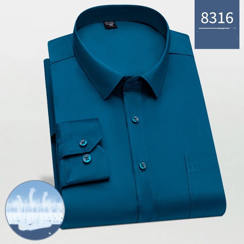 Men's Stretch Non-Iron Dress Shirt, Wrinkle-Resistant Long Sleeve Business Shirt, Slim Fit Solid Color Formal Office Shirt With Comfort Flex Fabric_viptrois.com