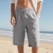 2026 European And Asian Linen Drawstring Straight-leg Solid-color Casual Beach Outdoor Leisure Sports Men's Seven-inch Short Pants_viptrois.com
