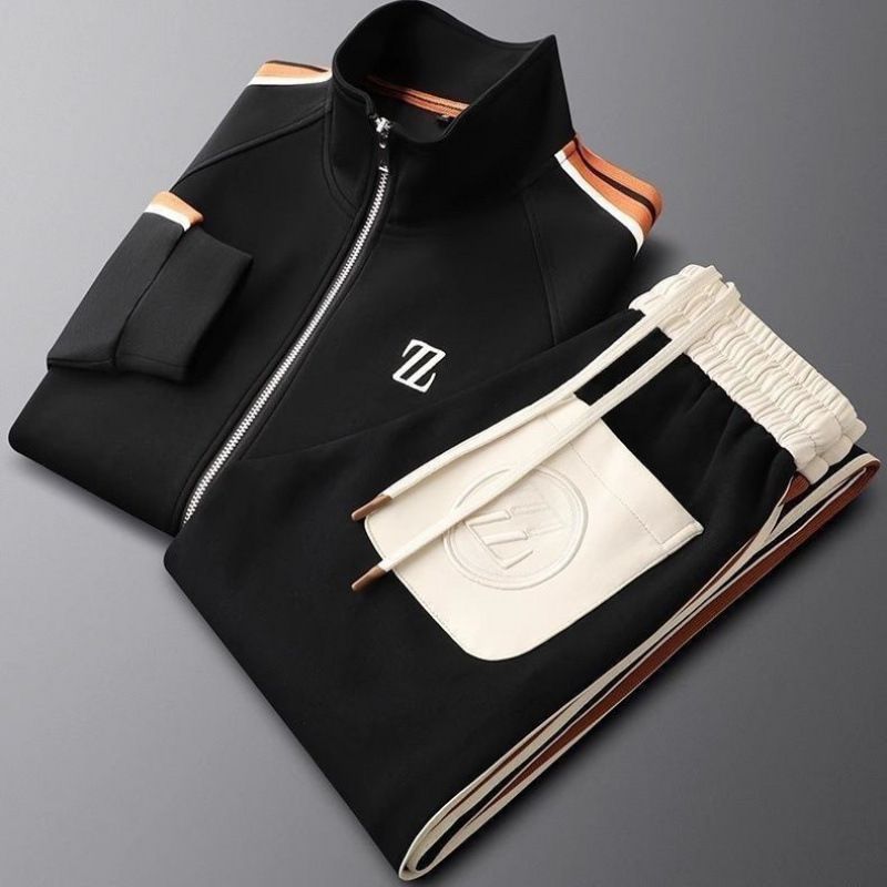 Men's Clothing Men's Stand Collar Tracksuit Set – Long Sleeve Sporty Outfit With Straight-Leg Pants (M-4XL)_viptrois.com