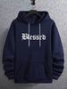 Men's Autumn And Winter Casual Fashion Loose Hooded Sweatshirt Letter Blessed Print Warm Long Sleeved Pullover_viptrois.com