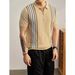 Men's Contrast Color Stripe Polo Shirt, Half Zip Knit Short Sleeve Top, Breathable & Quick-Dry For Summer Casual Style_viptrois.com