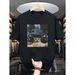 Hombre Patrón Luz Tráfico Selfie Camiseta Algodón Negra Manga Corta, Diseño Gato Con Manchas Amarillo Jengibre Uso_viptrois.com