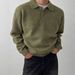 Men’s Polo Neck Sweater – Thick Knit Pullover With Ribbed Hem (Light Gray, Black, Coffee, Dark Gray, Tan, Olive Green)_viptrois.com