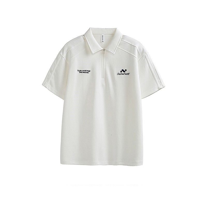 Men's Clothing Deconstructed Splicing Embroidery Short Sleeved Polo Shirt Men's Summer New Retro Loose Couple Versatile Casual T Shirt_viptrois.com