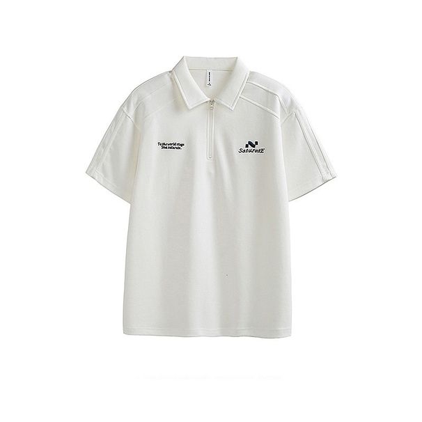 Men's Clothing Deconstructed Splicing Embroidery Short Sleeved Polo Shirt Men's Summer New Retro Loose Couple Versatile Casual T Shirt_viptrois.com
