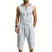 Men's Casual Loose Cropped Sports Two Piece Set Style Waffle Sleeveless Hooded Vest With Pants_viptrois.com