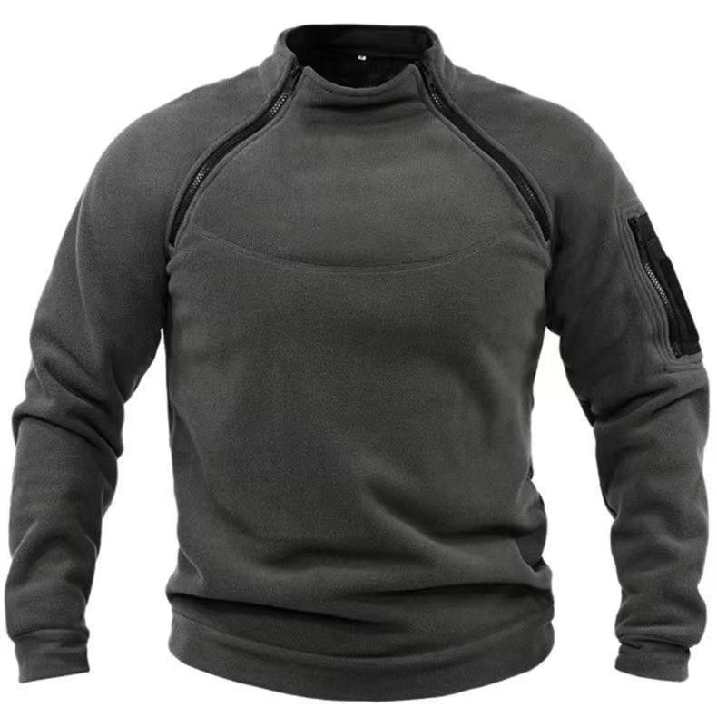 Men's Stand Collar Hooded Sweatshirt - Winter Fleece-Lined Tactical Pullover For Outdoor & Casual Wear (Black, Dark Grey, Army Green, Navy, Khaki)_viptrois.com