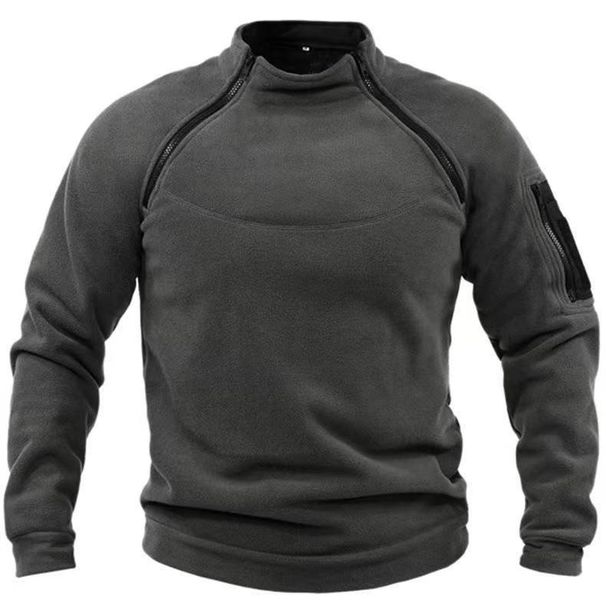 Men's Stand Collar Hooded Sweatshirt - Winter Fleece-Lined Tactical Pullover For Outdoor & Casual Wear (Black, Dark Grey, Army Green, Navy, Khaki)_viptrois.com