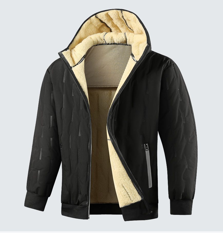 Winter Graphene Padded Jacket With Fleece Thickened Warm Lamb Wool Jacket Men's Hooded Padded Jacket_viptrois.com