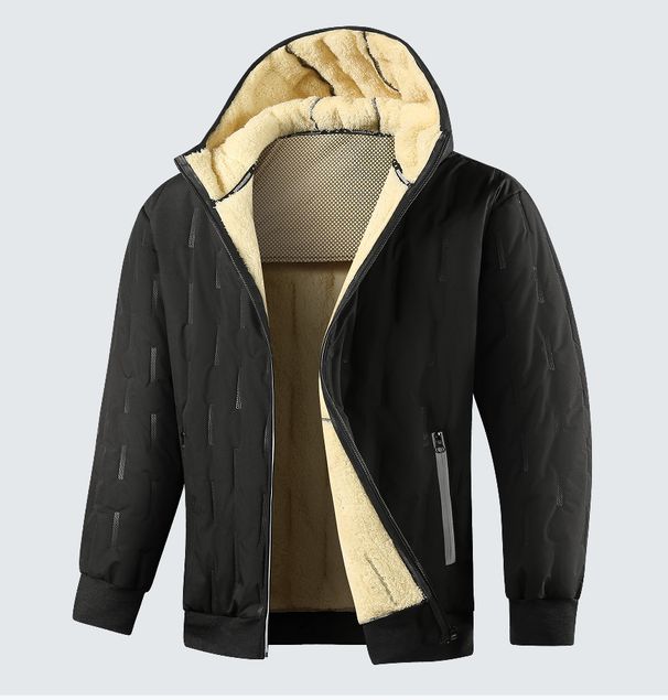 Winter Graphene Padded Jacket With Fleece Thickened Warm Lamb Wool Jacket Men's Hooded Padded Jacket_viptrois.com