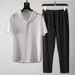 Men's Clothing Men's Ice Silk Pleated Sports Suit Thin Two Piece Set Plus Size Short Sleeve Outerwear For Formal & Casual_viptrois.com