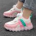 Child's shoes Leather sneakers Big kids rotating button mesh breathable running shoes pink_viptrois.com