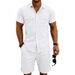 Men's Linen Short Sleeve Shirt And Pants Set, Casual Breathable Two-Piece Outfit For Summer, Relaxed Fit Linen Lounge Set_viptrois.com