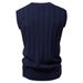 Pulse V-Neck Cross-Border Business Vest Waistcoat European Size Sweater 2025 Autumn Winter Men's Cable Knit Navy Blue_viptrois.com
