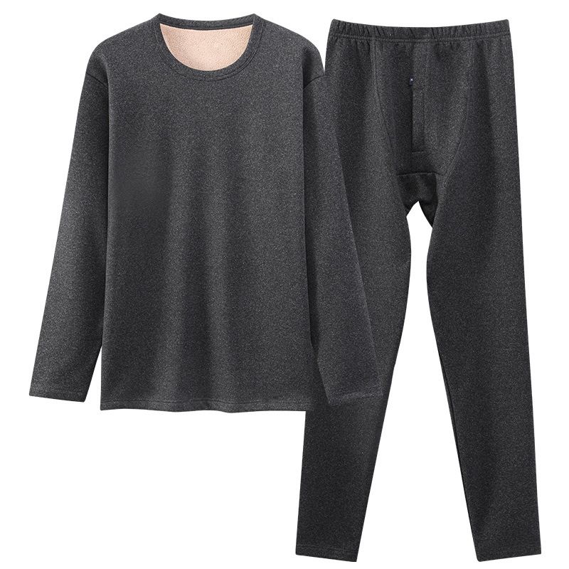 Winter Thickened And Velvet Lamb Wool Thermal Underwear Men's Bottoming Shirt Long Johns Set_viptrois.com