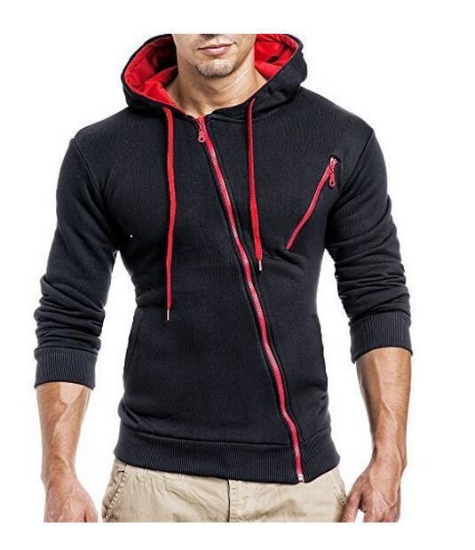 Men's Clothing Autumn and Winter New Classic Oblique Zipper Hooded Men's Casual Slim Sweater Jacket W01_viptrois.com