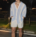 American Style Color Block Short Sleeve For Men Summer Trend Loose Fit Turn-down Collar Casual Versatile New Thin Knit_viptrois.com