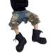 Men's Clothing Washed Distressed Holes Two Piece Camouflage Denim Stitching Detachable Trousers Cropped Trousers_viptrois.com
