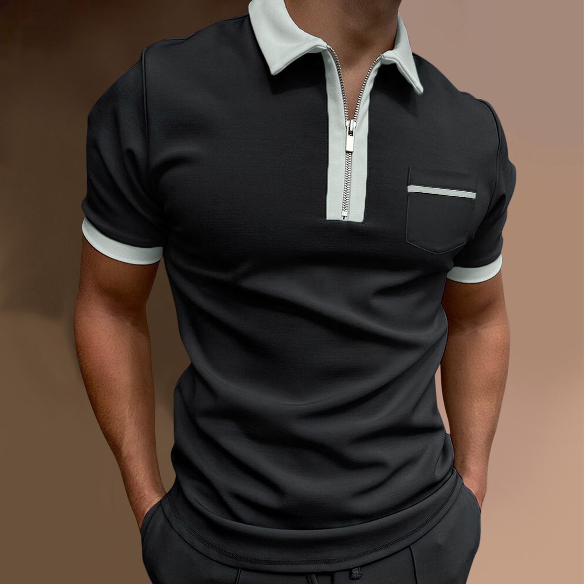 Men's Clothing Menswear Lapel Fashion Slim Pocket Men's T Shirt Polo Shirt_viptrois.com