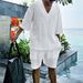 Casual Jacquard 2024 Summer Loose Short Sleeved T-shirt Shorts V-neck Sports Two Piece Set For Men's Wear_viptrois.com