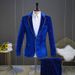 Men's Clothing Male Singer Performance Costume Blue Host Dress Velvet Hot Stamping Stage Performance High End Emcee Suit Jacket Winter_viptrois.com