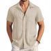 Men's Short Sleeve Casual Shirt – Lightweight V-Neck, Single-Breasted (Pink/Red/Lake Blue/Black/Khaki, S-XXL)_viptrois.com
