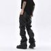 Men's Clothing Street Pleated Stacked Design Pu Leather Pants Men's Hiphop High Street Casual Slim Straight_viptrois.com