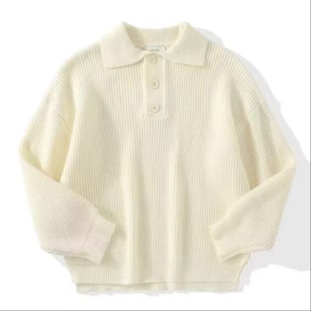 New lazy style collar sweater for men, retro solid color, high-end sense, knitted sweater with a half button collar_viptrois.com