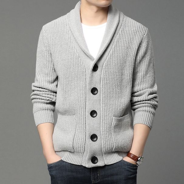 Pulse Solid Color Single-Breasted Cardigan Knitted Sweater Men's European And American Style New 2023 Pocket Long Sleeve Side_viptrois.com