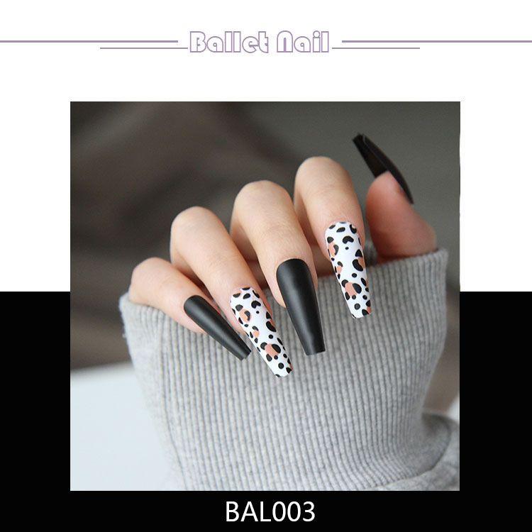 Autumn And Winter Frosted Leopard Long Ballet Armor Foreign Trade Nail Nail Patch Nail Piece Removable Wear Armor 24 Pieces_viptrois.com