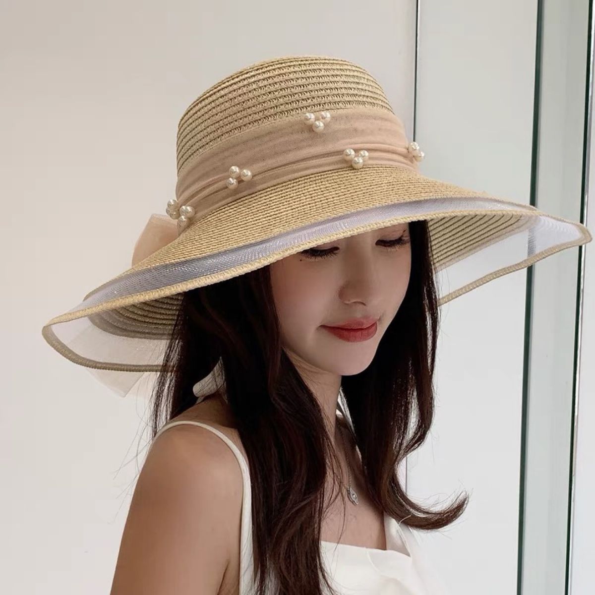 Internet celebrity straw female summer beach outing, shading, vacation, protection, big brim, cool hat, sun hat_viptrois.com
