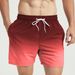 Men's Gradient Printed Swimming Trunks Loose Fit Beach Shorts Polyester Quick-Dry Quarter Length Internet Celebrity Style_viptrois.com