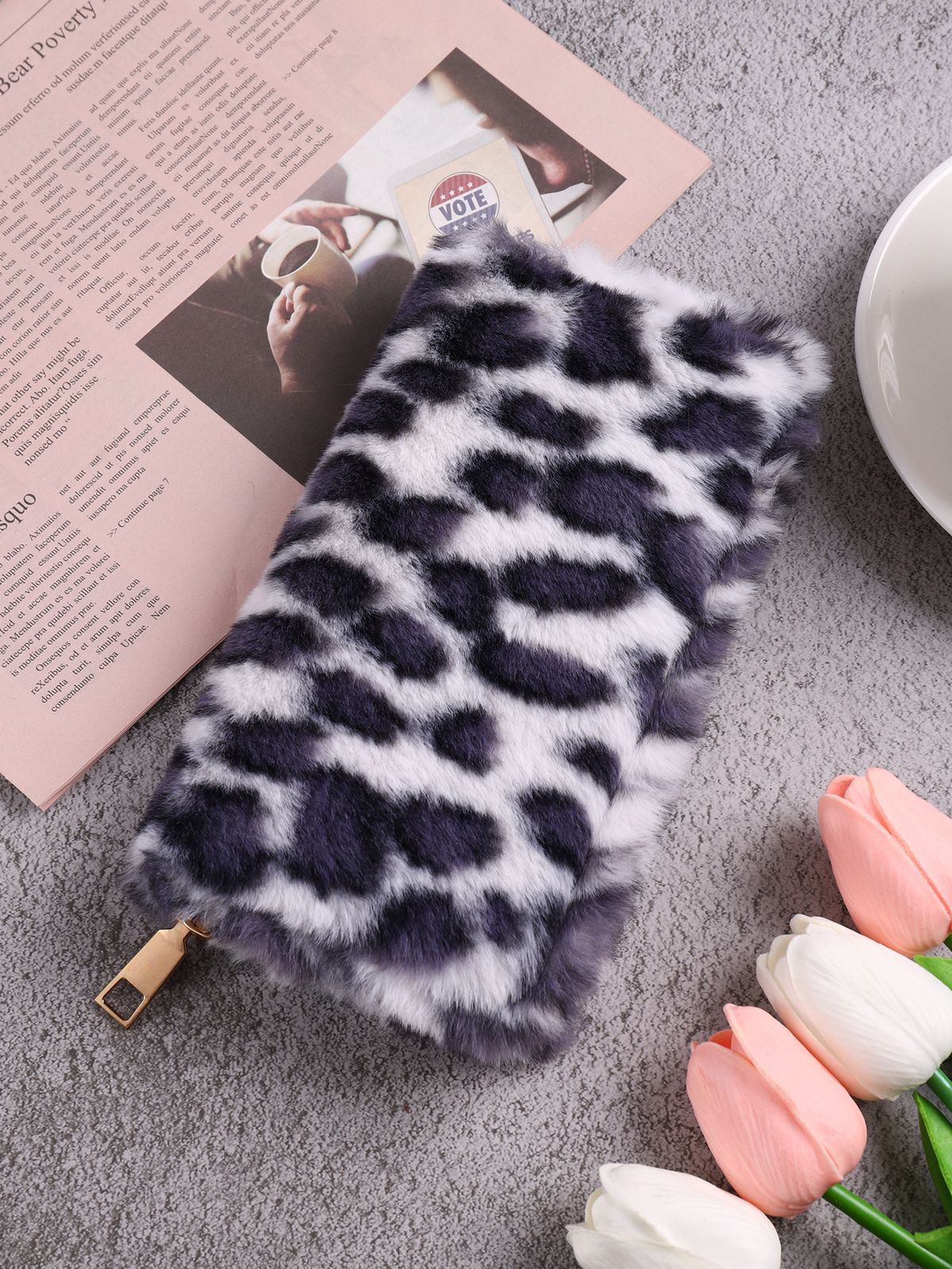 Coin & Key Purses Leopard Print Plush Wallet Personality Simple Furry Bag Portable Storage Clutch Card Holder_viptrois.com