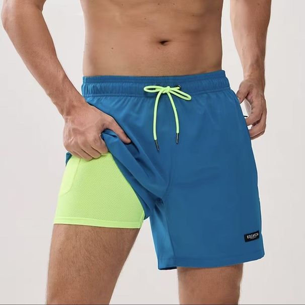 Trendy Popular Double-layer Swimming Loose Fit, Printed Quarter-length Shorts, Casual Men's Beach Pants_viptrois.com