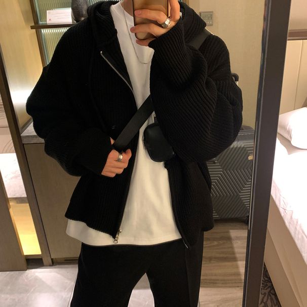 Autumn And Winter Versatile Men's Thread Clothes Trendy Men's Retro Lazy Style Sweater Men's Thick Knitted Cardigan Coat_viptrois.com